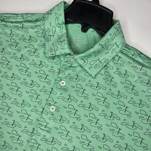 Southern Tide Mens Golf Polo Shirt Large Green Golf Green Flag Pattern Stretch